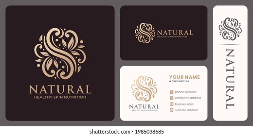 nature logo with a linear leaf ornament in a circle shape.