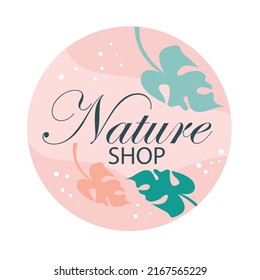 nature logo with monstera leaf on pink background