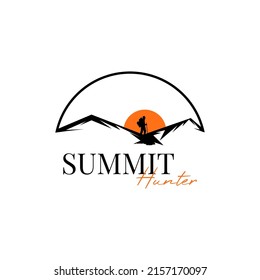 nature logo with mountain and climber background