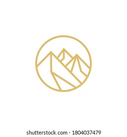 Nature logo of mountain, fields. Round linear icon of landscape. Vector emblem, badge for a travel, alternative medicine and ecology concept, spa, health, yoga Center. Japanese illustration