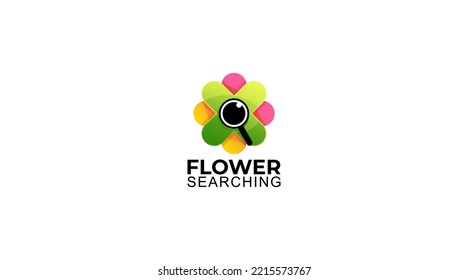 Nature logo set. Flower search with loupe or magnifier, tree with leaves
