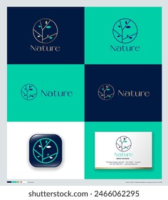 Logo de la Naturaleza. Silueta de árbol o arbusto con hojas Pequeñas en círculo. Estilo Corporativa, tarjeta de visita.