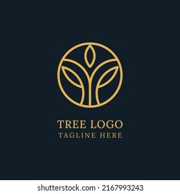 Nature logo with simple golden tree concept