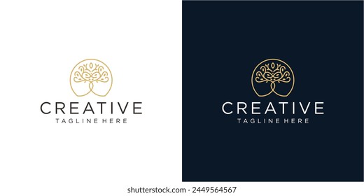 Nature logo with simple golden tree concept