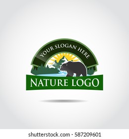 Nature logo template. Comlex lanscape nature and bear. Vector illustrator eps.10