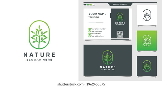 Nature logo template with creative concept. Nature, Tree logo and business card design Premium Vector