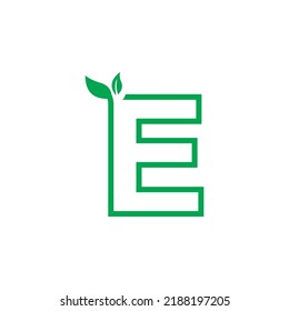nature logo template design with the concept of the letter E decorated with leaves. also suitable for health logos, nature logos. initial letter E logo. leaf logo.