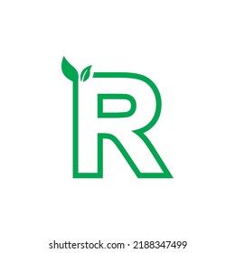 nature logo template design with the concept of the letter R decorated with leaves. also suitable for health logos, nature logos. initial letter R logo. leaf logo.
