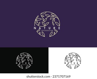 Nature logo template flat handdrawn leaf circle layout