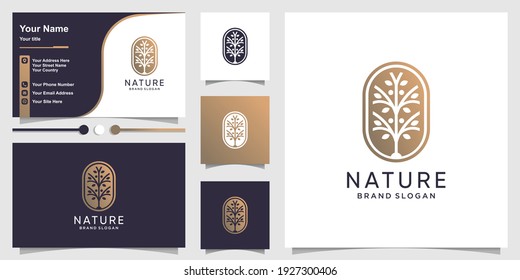 Nature logo template with unique concept and business card design Premium Vector