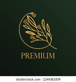Logo de la naturaleza con diseño único, logotipo plano floral dorado logotipo vectorial icono de la prima