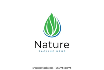 nature logo vector illustration, leaf water drop logo template