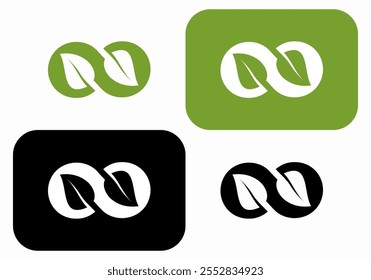 Vetor de logotipo da natureza infinito - broto com folhas verdes e símbolo de semente. Ícone vetorial de nova vida, agricultura e cultivo.