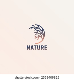 Nature logo,tree icon. oak and olive. Circle symbol, design abstract line, branch leaves, emblem vine, organic products logotype, grow botanic. Vector modern garish isolated illustration