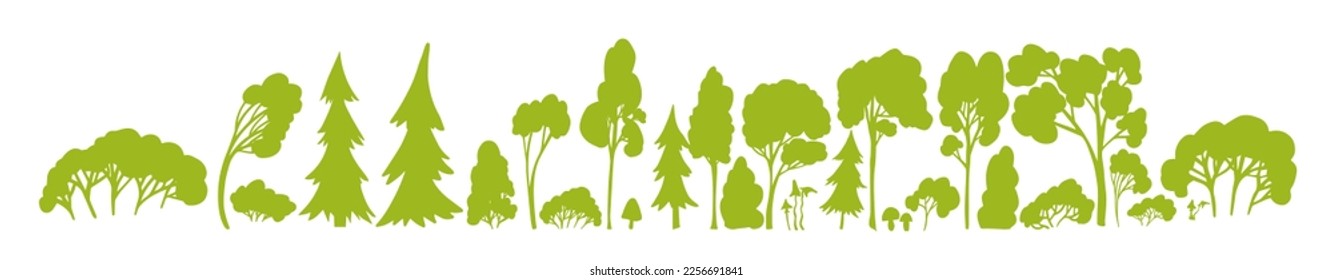 Nature long panorama of green trees. Vector illustration