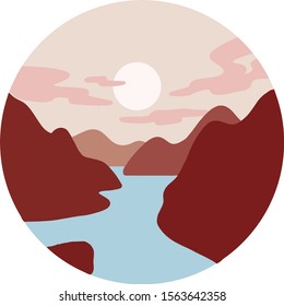 nature, love nature landscape mountains flat minimal circular art