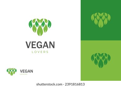 Nature love leaf logo icon design with green foliage graphic element symbol, for vegan food, herbal vector signs
