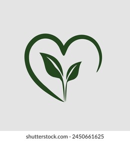 Nature love logo - heart and green leaf symbol. Ecology and environment, health and herbal medicine vector icon.
