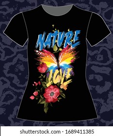 Nature Love, slogan lovely graphic design and cute flowers graphic design print for tee and t shirt and fabric