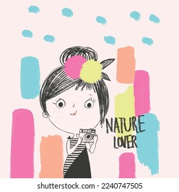 Nature lover illustration. Kids tshirt graphic design and more