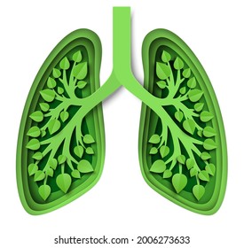 Nature lungs with leaves inside, vector illustration in paper art style. Green lungs of planet Earth. Save nature, environment, ecology.