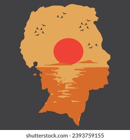 Nature in a man face vector art by illustration. 
Design art for logo, fabrics printing, garments printing, t shirt printing etc. 
