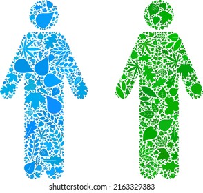 Nature man person icon composition of herbal leaves in green and natural color tones. Ecological environment vector template for man person icon.