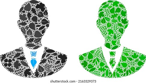 Nature manager icon mosaic of herbal leaves in green and natural color hues. Ecological environment vector concept for manager icon. Manager vector image is formed of green herbal items.