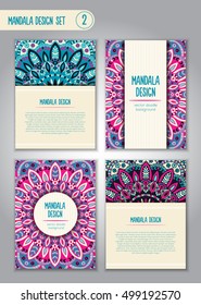 Nature mandala design set. Vintage decorative elements. Ornamental business cards. Oriental, vector illustration. nature motifs. Doodle ornaments.