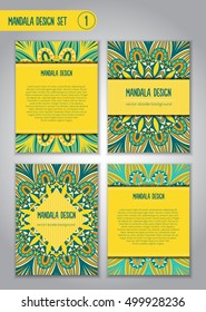 Nature mandala design set. Vintage decorative elements. Ornamental business cards. Oriental, vector illustration. nature motifs. Doodle ornaments.