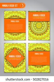 Nature mandala design set. Vintage decorative elements. Ornamental business cards. Oriental, vector illustration. nature motifs. Doodle ornaments.