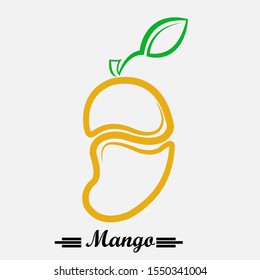 Nature mango logo with green leaf. fresh ice juice fruit, 