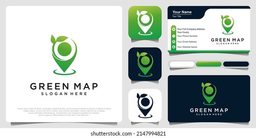 nature map or Green map location icon logo design vector