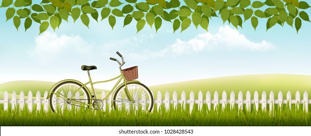 Nature meadow landscape with a bicycle. Vector.
