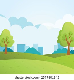 nature meadow park and city blue cloud sky landscape space view background illustration design