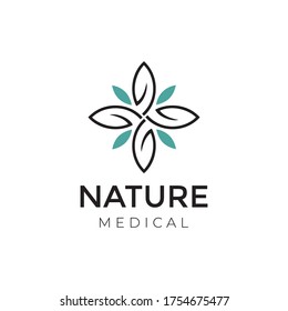 nature medical logo, creative leaves and cross vector