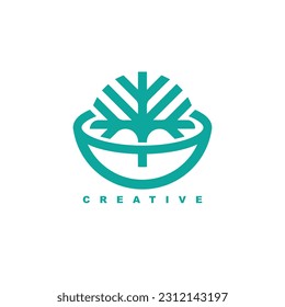 Nature mini tree on pot or bowl logo design for your brand or business