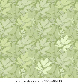 Nature monochrome vector seamless pattern. Many different sizes Hand drawn abstract silhouettes of green leaves. Softness organic template for design, textile, wallpaper, wrapping, ceramics.