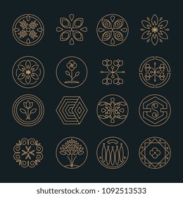 Nature monogram logo, Minimal geometric badges for spa hotel and luxury brand identity