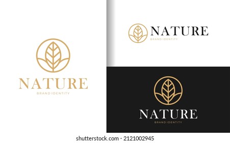 Nature monogram Logo template design for beauty spa and green products, Vector leaf, gold shape and monochromatic one. Abstract emblem, design concept, logo, logotype element for template.