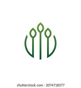 Icono del logotipo de la monolina de la naturaleza con 3 hojas y círculo