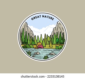 Nature mountain badges ilustration, outdoor stickers design