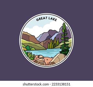 Nature mountain badges ilustration, outdoor stickers design