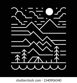 Nature Mountain Camping Hiking Line Graphic Illustration Vector Art T-shirt Design