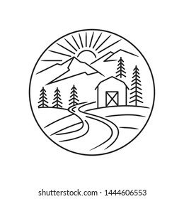 Nature mountain with farm scene with barn
