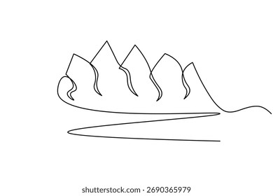 Natureza montanha paisagem contínua um desenho de linha em minúsculo moderno esboço vetor ilustração sobre fundo branco