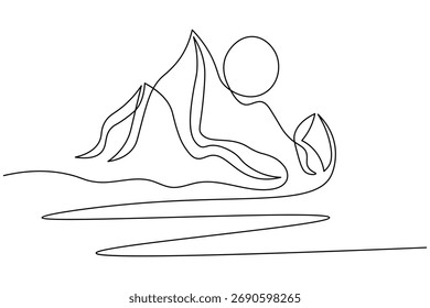 Natureza montanha paisagem contínua um desenho de linha em minúsculo moderno esboço vetor ilustração sobre fundo branco