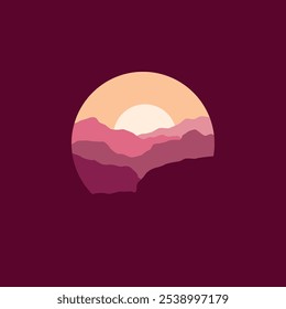 Nature mountain landscape illustration in circle.
