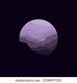 Nature mountain landscape illustration in circle.