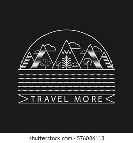 Nature and mountain landscape logo with text on the black background. Vector design